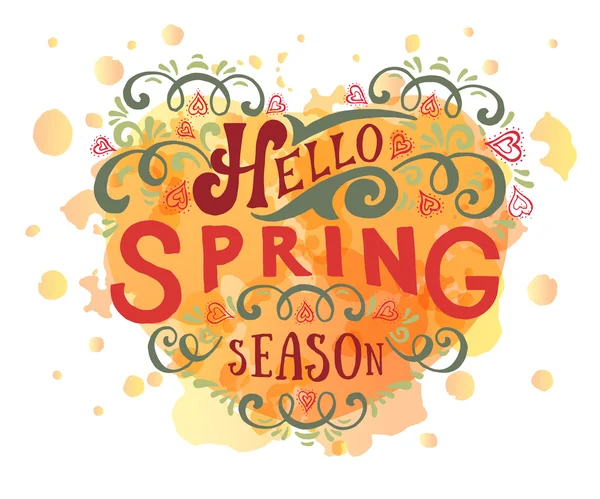 Olá primavera lettering tipografia — Vetor de Stock
