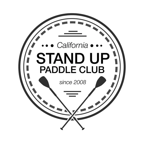 Black and white logo template for stand up paddling. Athletic labels and badges. — Wektor stockowy