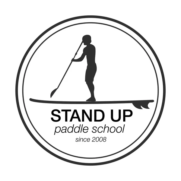 Black and white logo template for stand up paddling. Athletic labels and badges. — Stock Vector