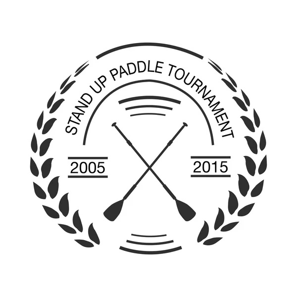 Black and white logo template for stand up paddling. Athletic labels and badges. — Stok Vektör