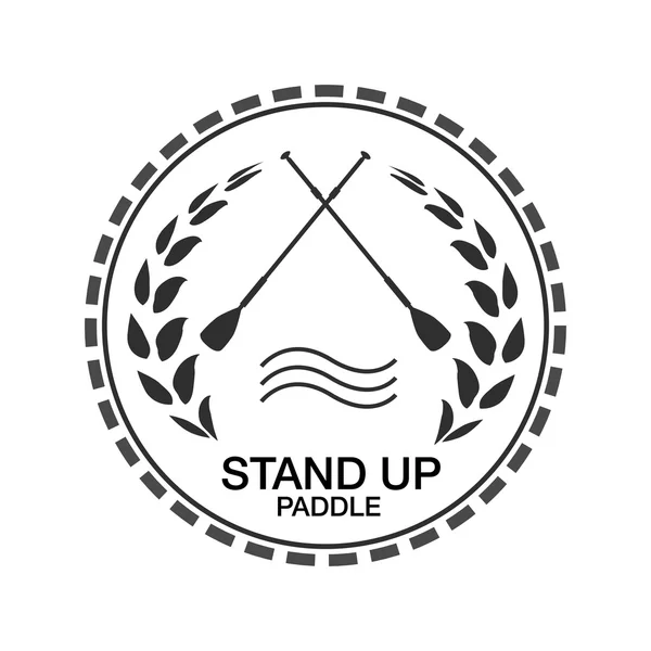 Modello logo in bianco e nero per stand up paddling. Etichette e distintivi sportivi . — Vettoriale Stock