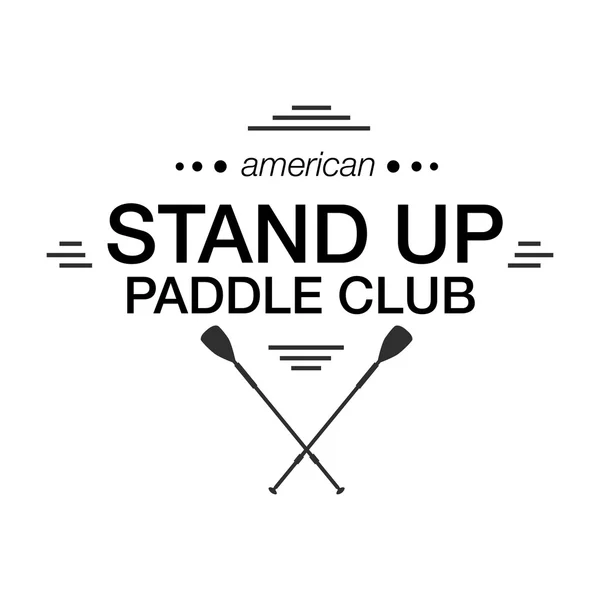 Modello logo in bianco e nero per stand up paddling. Etichette e distintivi sportivi . — Vettoriale Stock