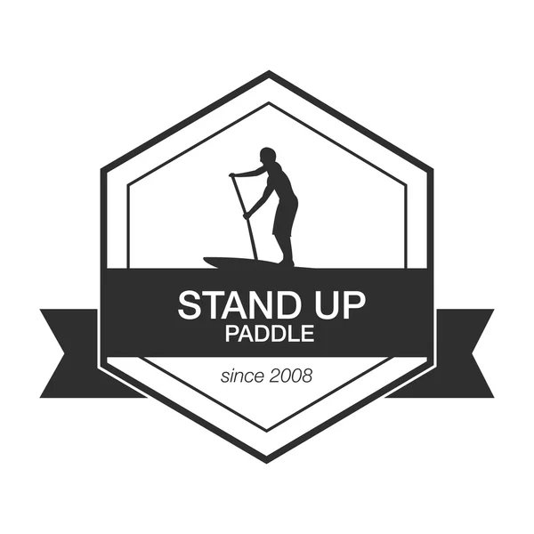 Black and white logo template for stand up paddling. Athletic labels and badges. — Stock vektor