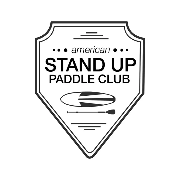 Black and white logo template for stand up paddling. Athletic labels and badges. — ストックベクタ