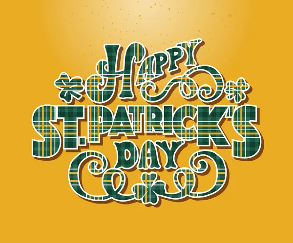 Hand geschetst tekst 'Happy Saint Patrick Day' op gestructureerde achtergrond — Stockvector