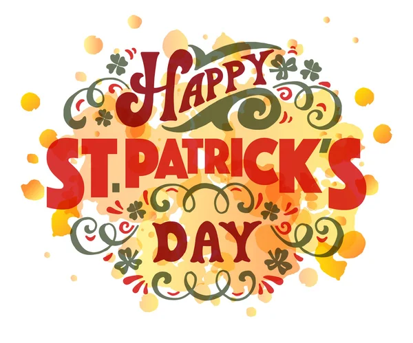 Hand geschetst tekst 'Happy Saint Patrick Day' op gestructureerde achtergrond — Stockvector