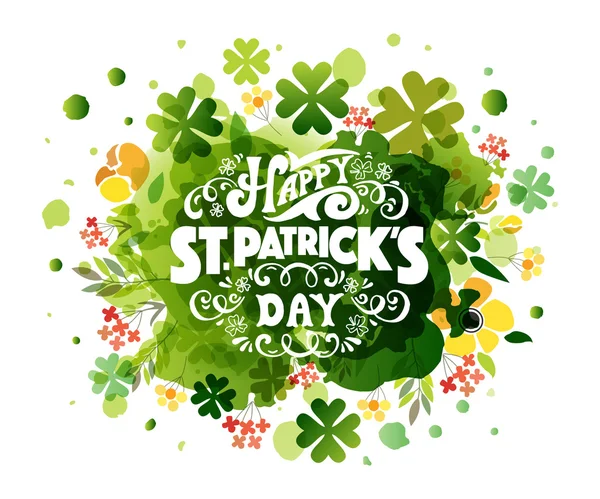 Hand skissade texten "Happy Saint Patrick's Day" på texturerat bakgrund — Stock vektor