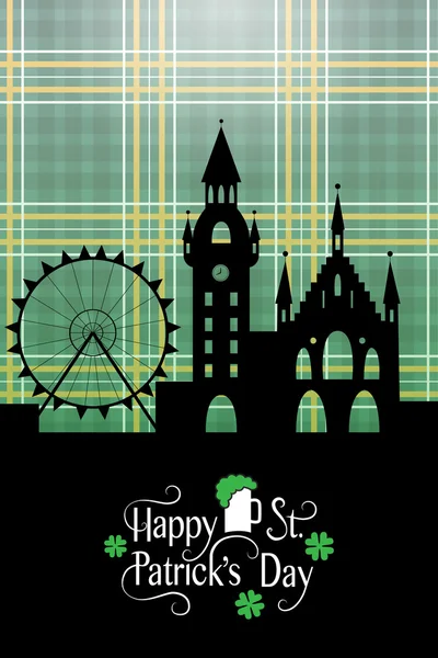 St. Patrick's Day card with Irish landscape and typography — Stock Vector