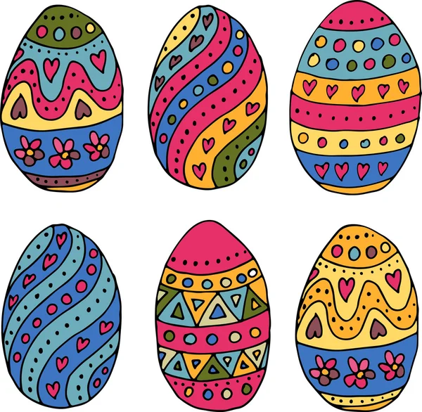 Huevos de Pascua dibujados a mano como insignias e iconos de Pascua — Vector de stock