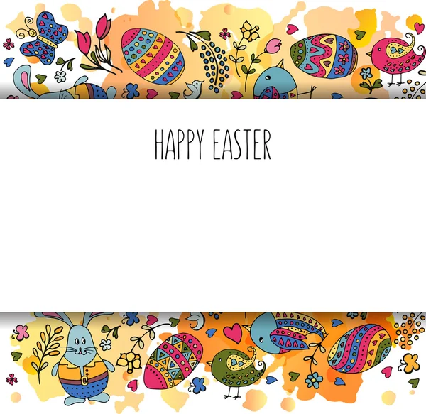 Mano dibujada Feliz Pascua conjunto como logotipo de Pascua, insignia o icono — Vector de stock