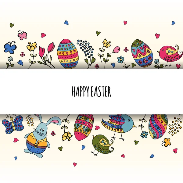 Hand sketched Happy Easter set as Easter logotype, badge or icon — Stock Vector