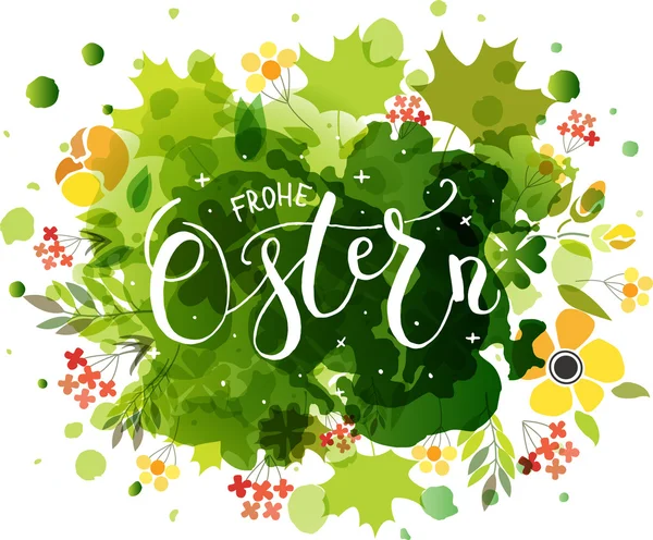 Hand sketched Frohe Ostern (happy Easter in German) text as logo — Stock Vector