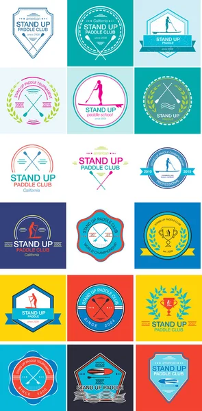 Colorful logo template for stand up paddling, athletic labels and badges — Stock Vector