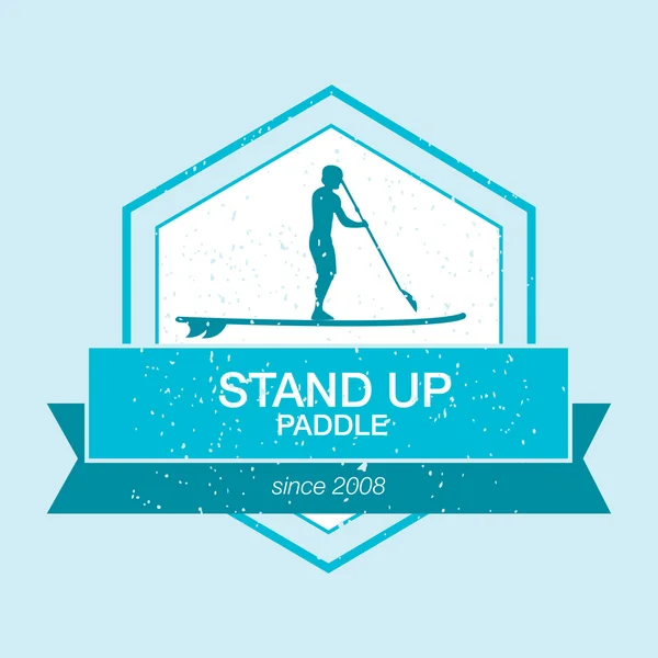 Πολύχρωμο λογότυπο πρότυπο για stand up paddling. Διάνυσμα αθλητική ετικέτες και εμβλήματα — Διανυσματικό Αρχείο