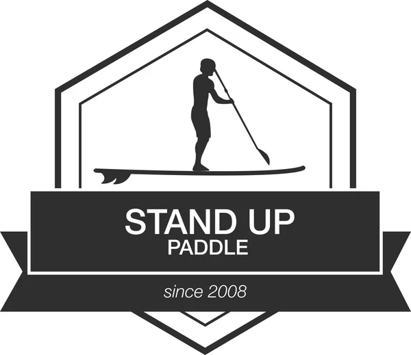 Modelo de logotipo para stand up paddling. Etiquetas e emblemas atléticos vetoriais . — Vetor de Stock