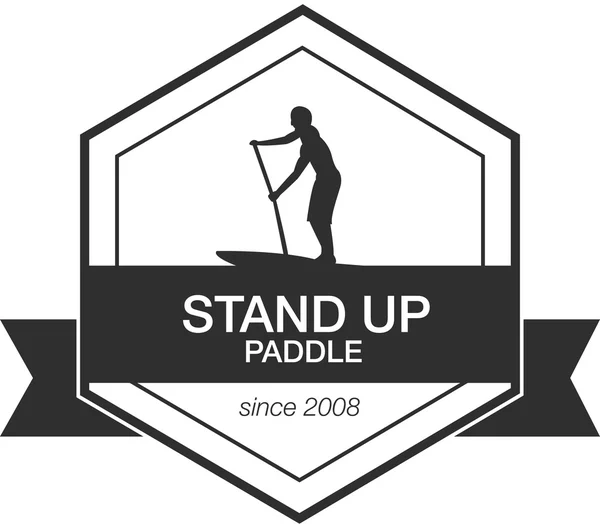 Modelo de logotipo para stand up paddling. Etiquetas e emblemas atléticos vetoriais . — Vetor de Stock