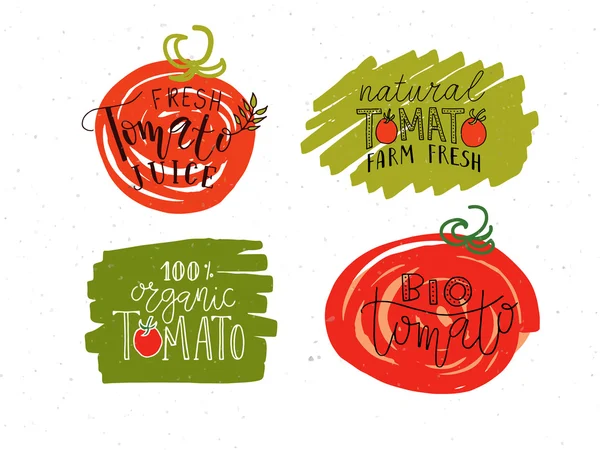 손 농민 시장에 대 한 개념 스케치. 토마토 logotypes — 스톡 벡터