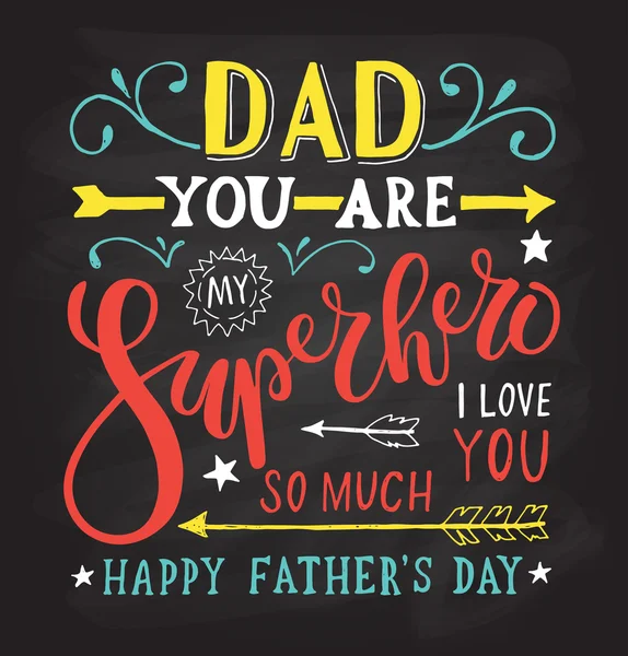"Pappa, du är min superhjälte, jag älskar dig "för vykort — Stock vektor
