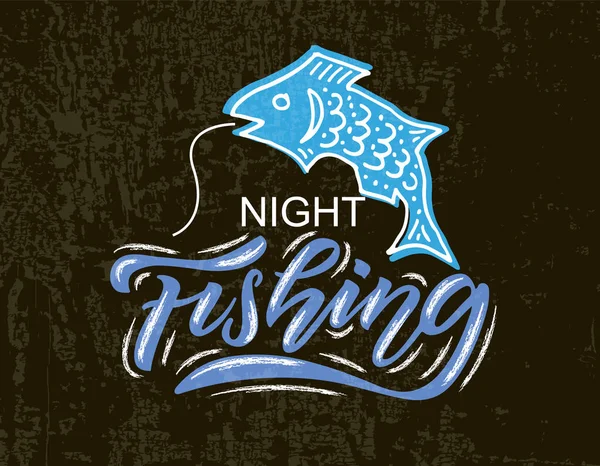 Ręcznie szkicowany zestaw Night Fishing typografia literowa. Pomysł na obóz turystyczny, kemping, nocny obóz wędkarski, obóz letni — Wektor stockowy