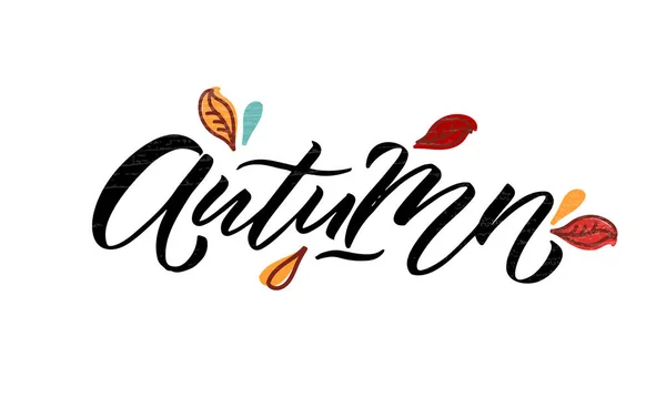 Ilustración vectorial otoñal con tipografía de letras de otoño. Icono de otoño, insignia, póster, pancarta con firma. Manzana — Vector de stock