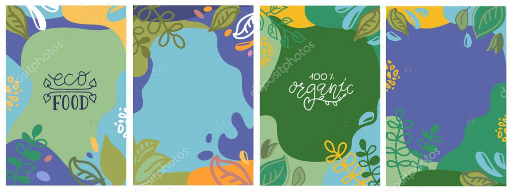 Abstract square eco template. BIO leaves, water drops. Ecology floral, geometric elements. Ecological social media post