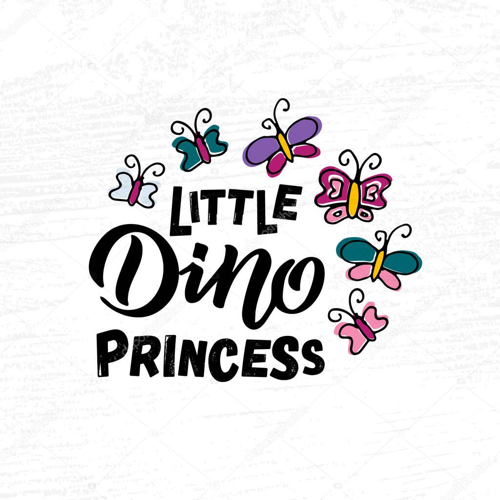 Hand sketched pink dino vector illustration with lettering typography. Concept for children t-shirt print. Pink dino