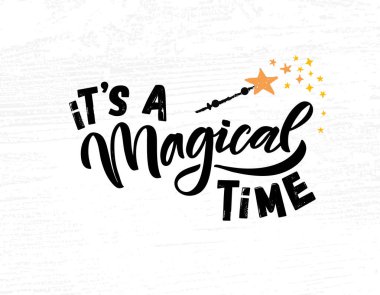 El, sihirli zaman vektör illüstrasyonunu tipografi alıntılarıyla çizdi. Motivasyon büyüsü alıntıları konsepti