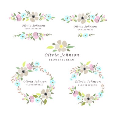 Vektör çizim çiçek Logotype çelenk ile ayarla