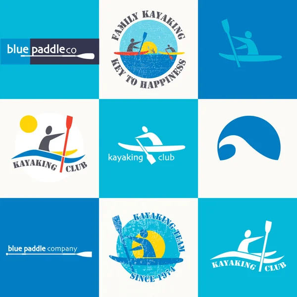 Set di diversi modelli di logotipo per il kayak . — Vettoriale Stock
