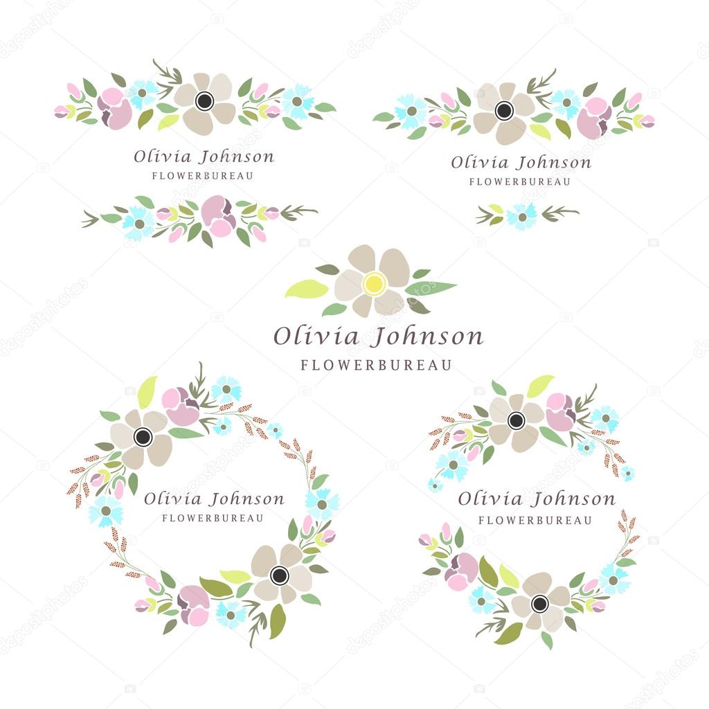 Vector illustration of a floral logotypes set with wreaths