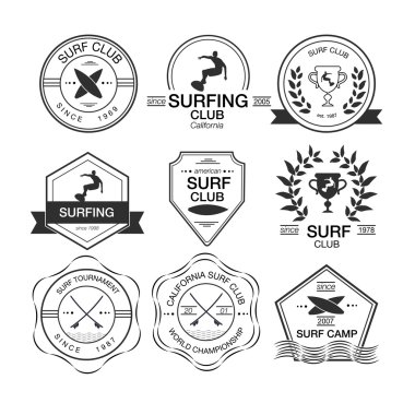 Set of different logotype templates for surfing. Vector athletic