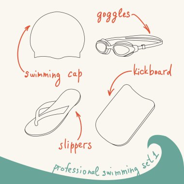 vector illustration of professional swimming equipment set in li clipart