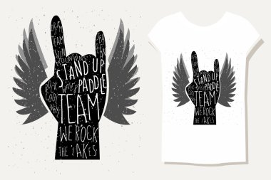 Vector illustration of hand drawn typography poster. Hand with s