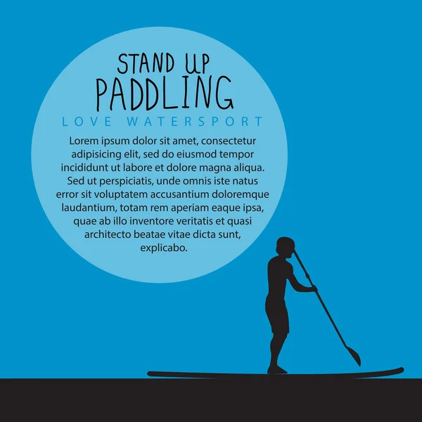 Vector illustration a men with stand up paddle board and paddle — ストックベクタ