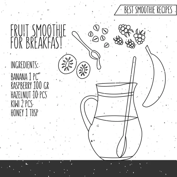 Illustration vectorielle de smoothie aux fruits pour le petit déjeuner recette main — Image vectorielle