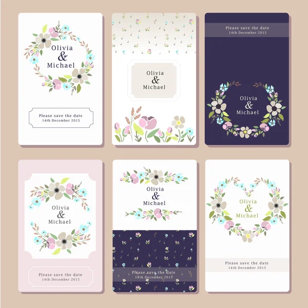 Vector ilustración de un conjunto de tarjetas de invitación floral — Vector de stock