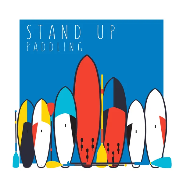 Vector ilustración de stand up paddle boards y paletas conjunto i — Archivo Imágenes Vectoriales