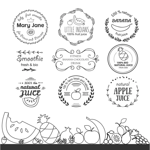 Conjunto de diferentes modelos de logotipos para smoothie e suco de frutas — Vetor de Stock