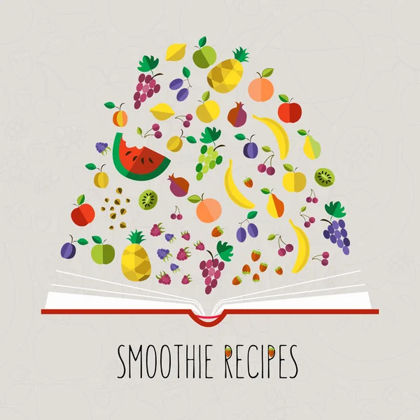 Vector colorful illustration of smoothie recipe cookbook in flat — ストックベクタ