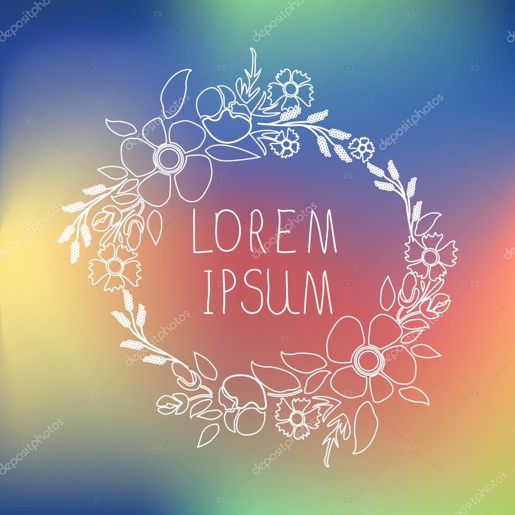 Vector illustration of a floral set with wreath and colored background