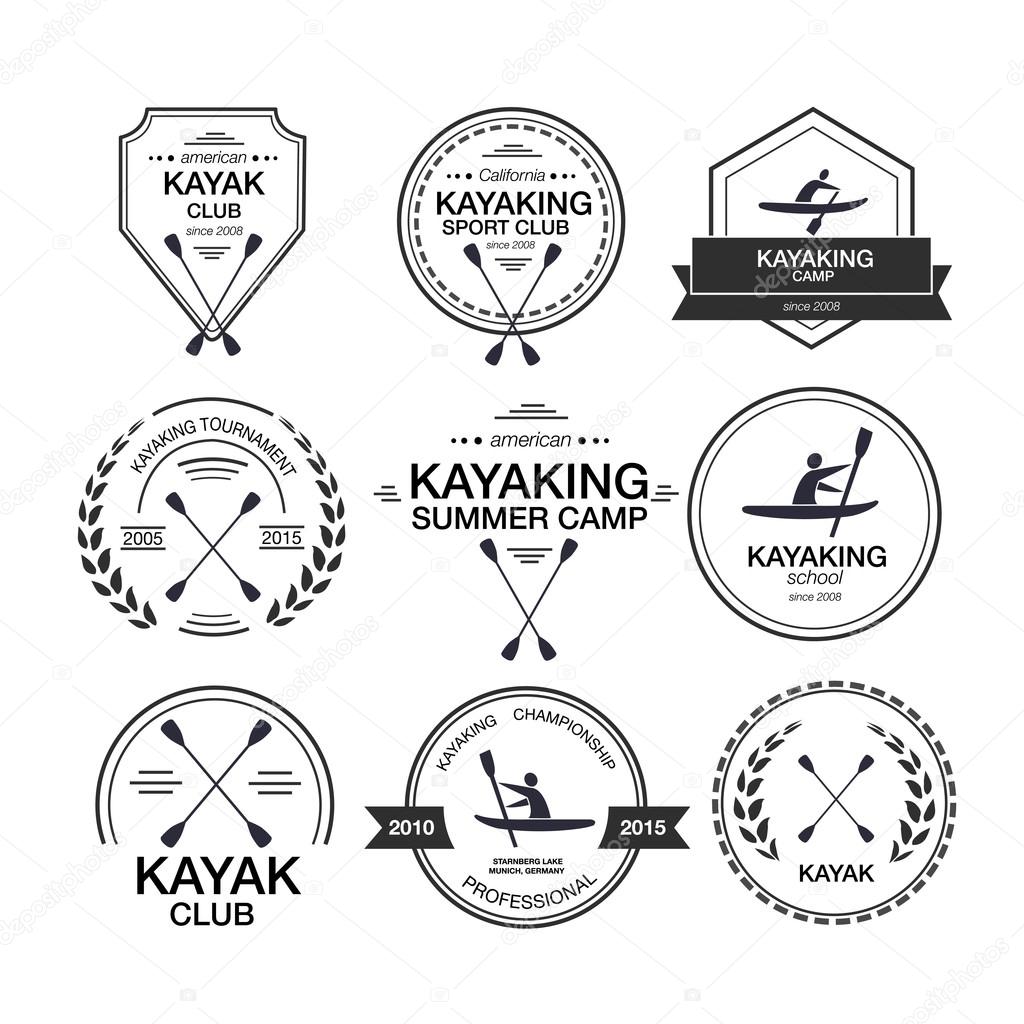 Set of different logotype templates for kayaking. 