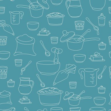 vector illustration of kitchen utensils as a seamless pattern