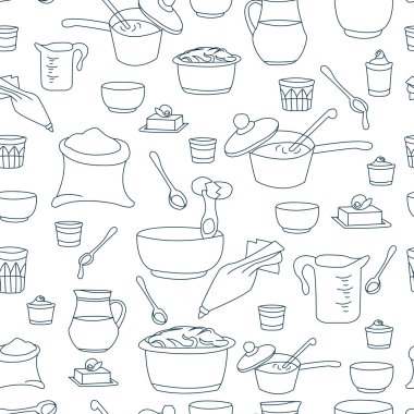 vector illustration of kitchen utensils as a seamless pattern