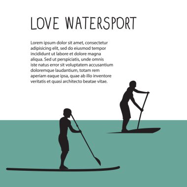 vector illustration of two men with stand up paddle boards and p