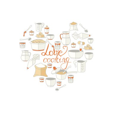 vector illustration of kitchen utensils  as heart with signature