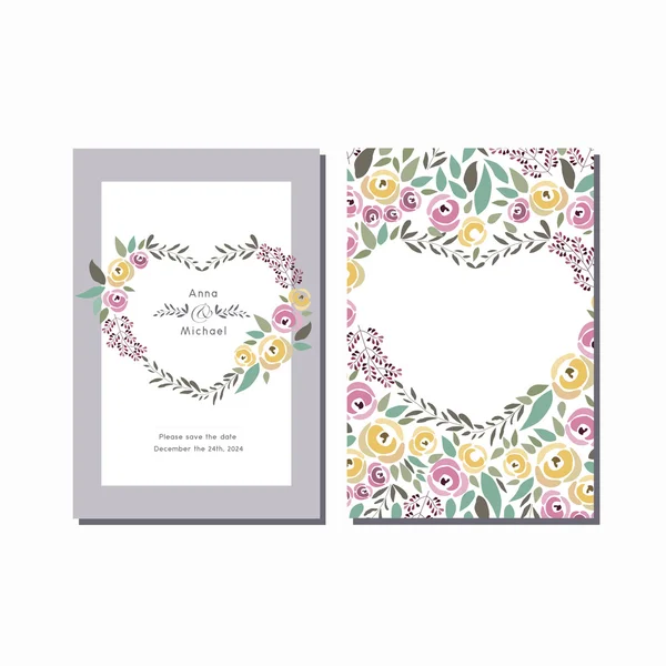 Vector illustration of flower wreath invitation template with si — Stock vektor