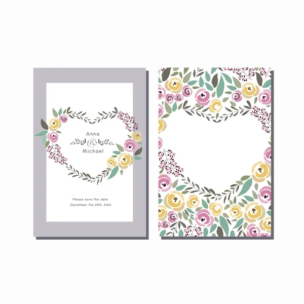 Vector illustration of flower wreath invitation template with si — Stok Vektör