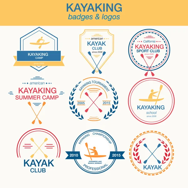 Set of different logotype templates for kayaking — Stock Vector