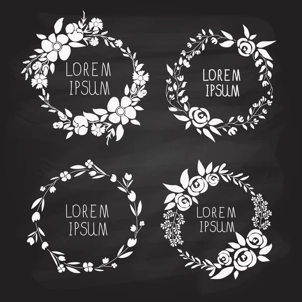 Vector illustration of a floral set with wreath and blackboard b — 图库矢量图片