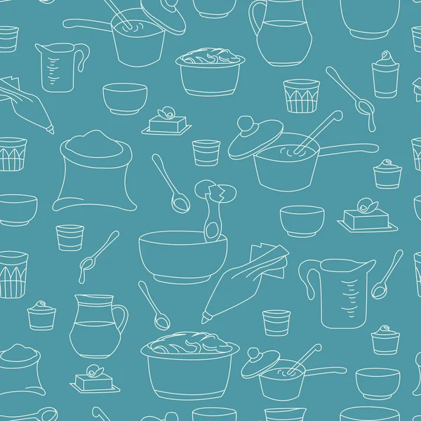 Vector illustration of kitchen utensils as a seamless pattern — ストックベクタ
